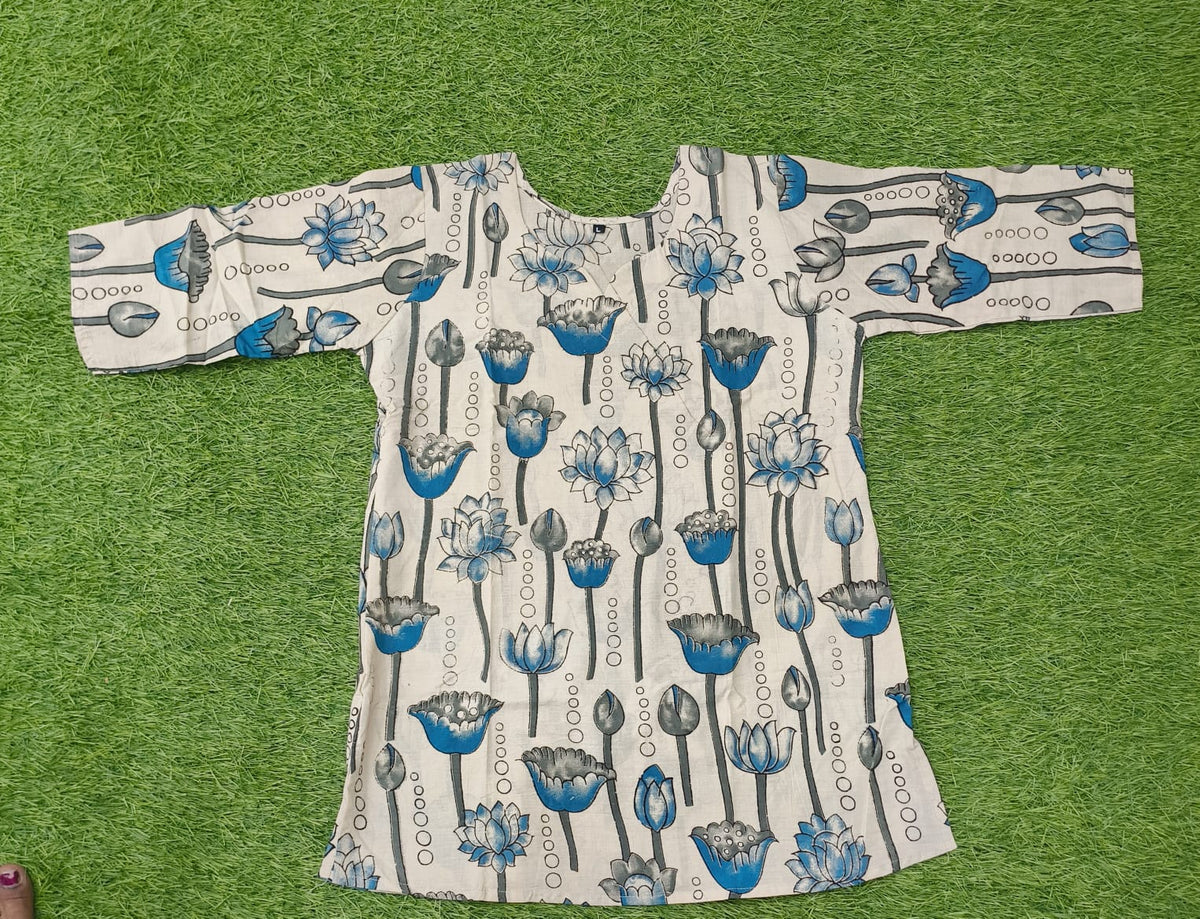 Cream Short Top WIth Blue flowers