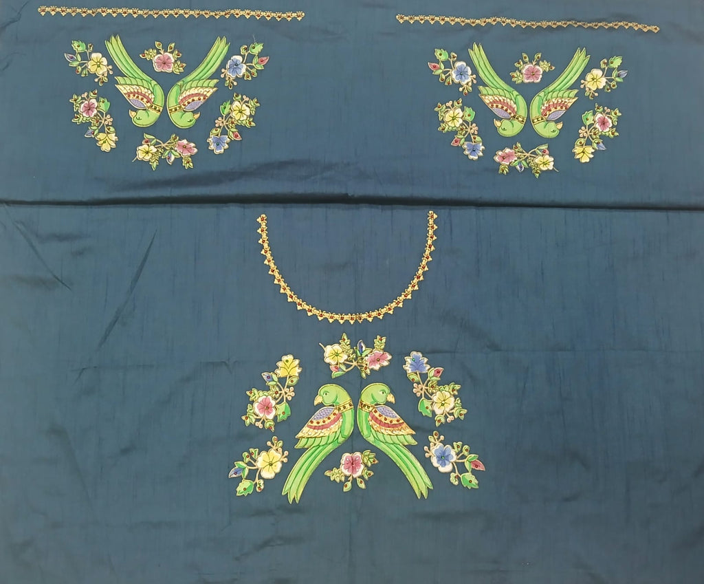 Thanjavur Paint Blouses With Parrot Design