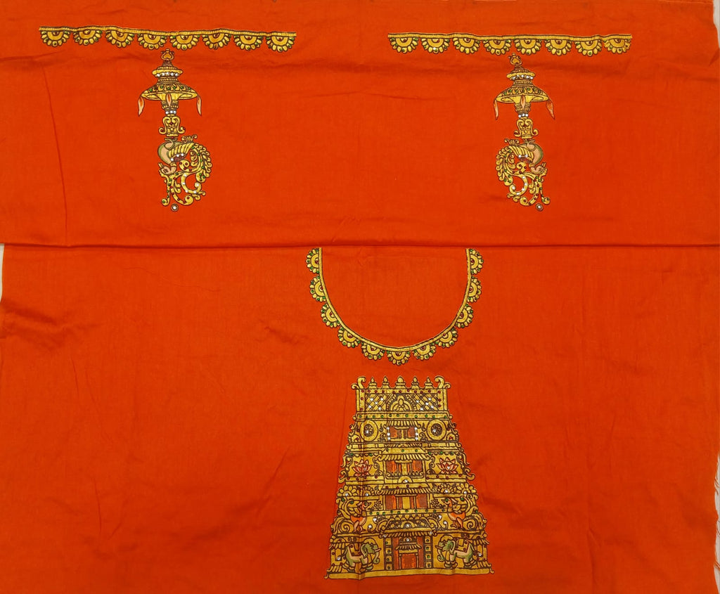 Thanjavur Paint Blouses With Temple Art Work Design