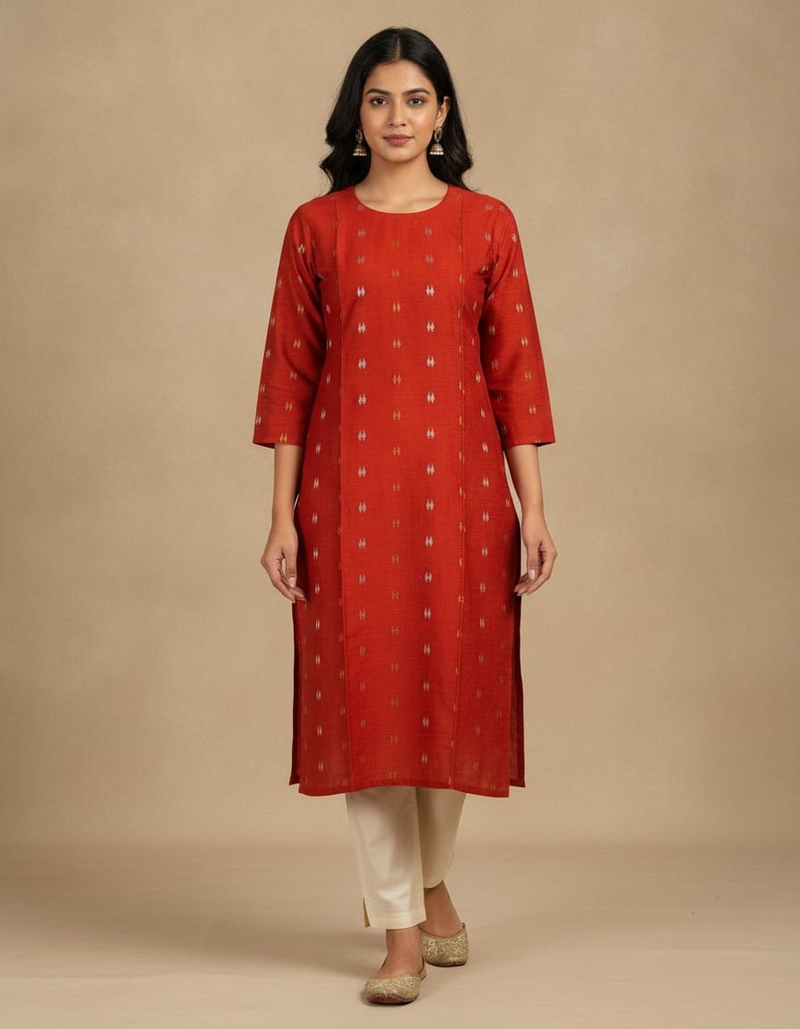 Orange Raw Silk Kurtis
