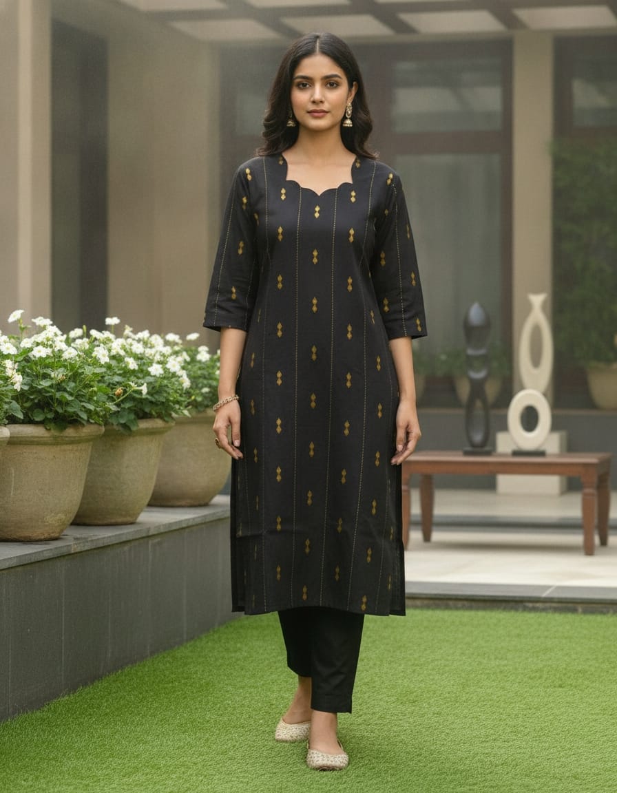 Black Raw Silk Kurtis