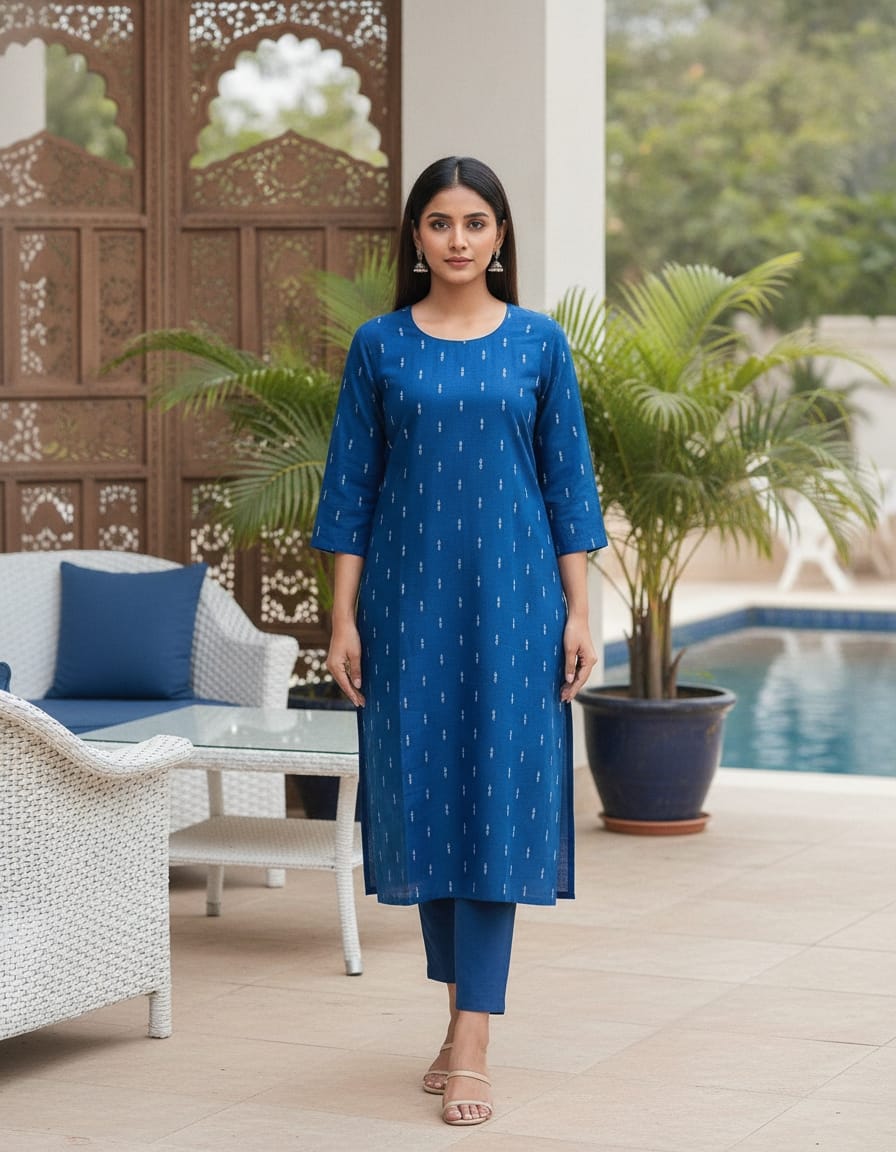Blue Raw Silk Kurtis