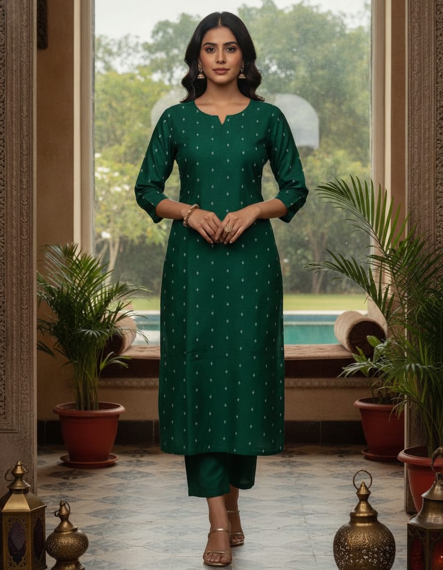 Green Raw Silk Kurtis