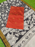 Raw Silk Dress Material Top With Kalamkari Dupatta