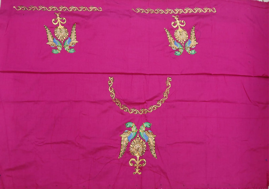 Thanjavur Paint Blouses With Peacock Design