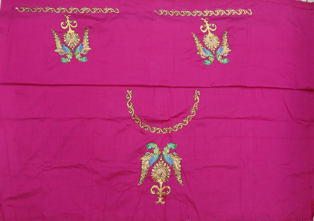 Thanjavur Paint Blouses With Peacock Design