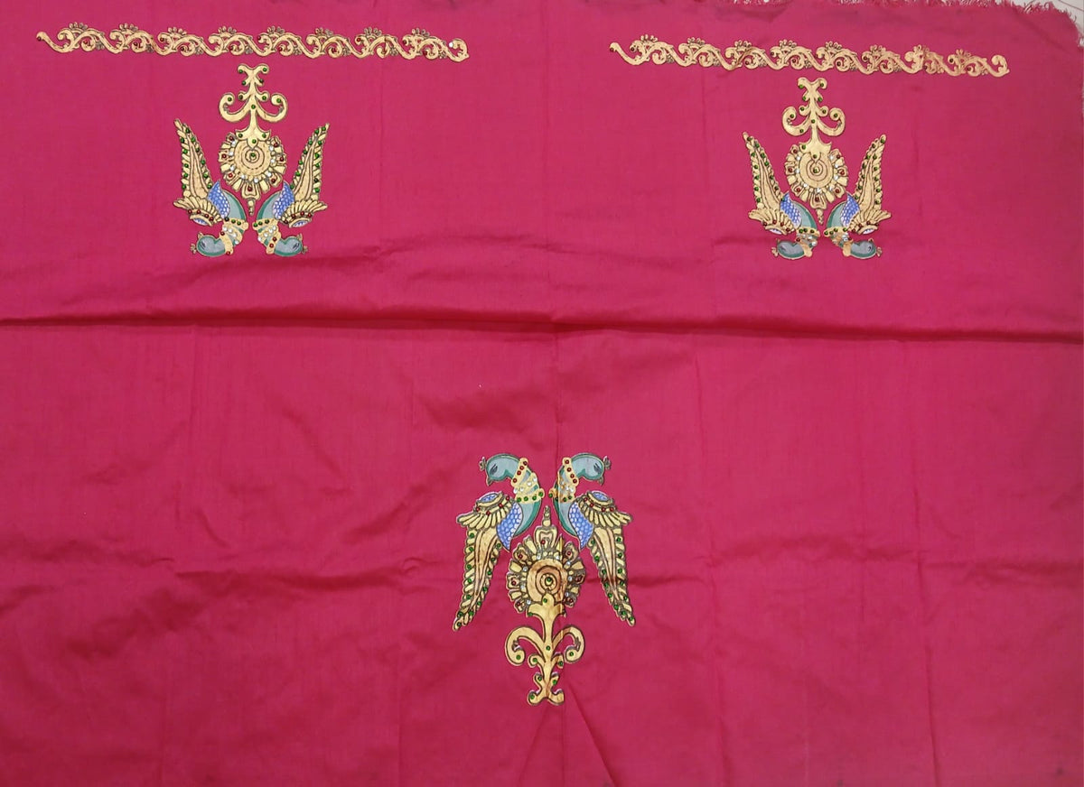 Thanjavur Paint Blouses With Peacock Design