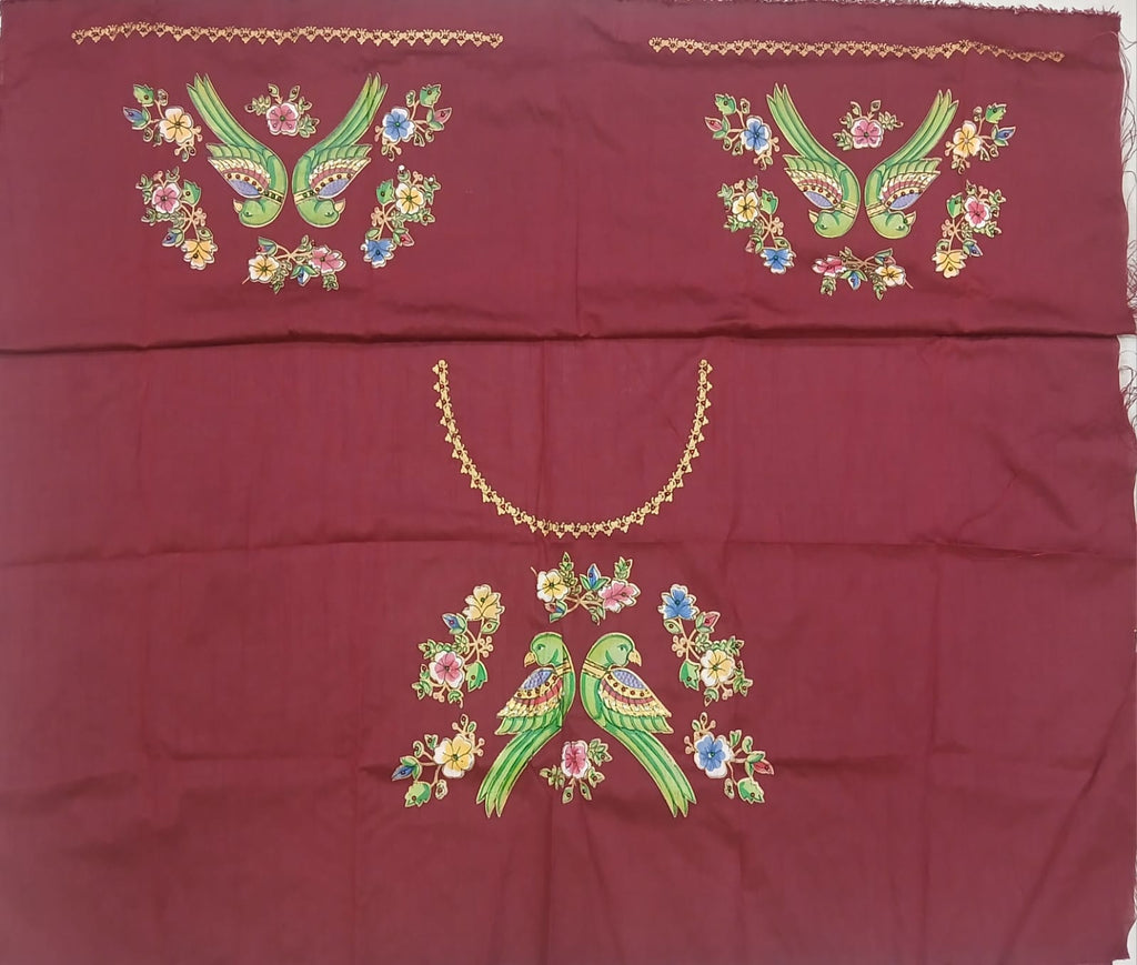 Thanjavur Paint Blouses With Parrot Design