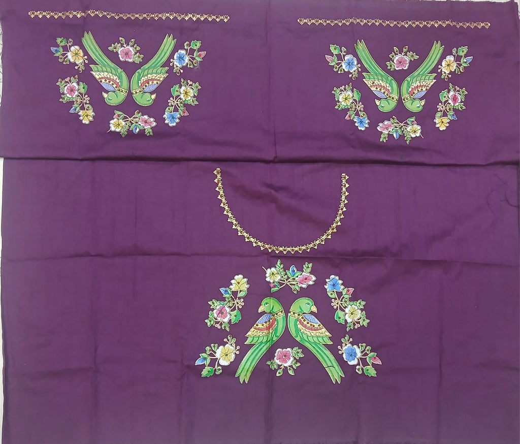 Thanjavur Paint Blouses With Parrot Design