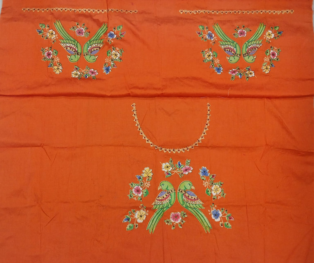 Thanjavur Paint Blouses With Parrot Design