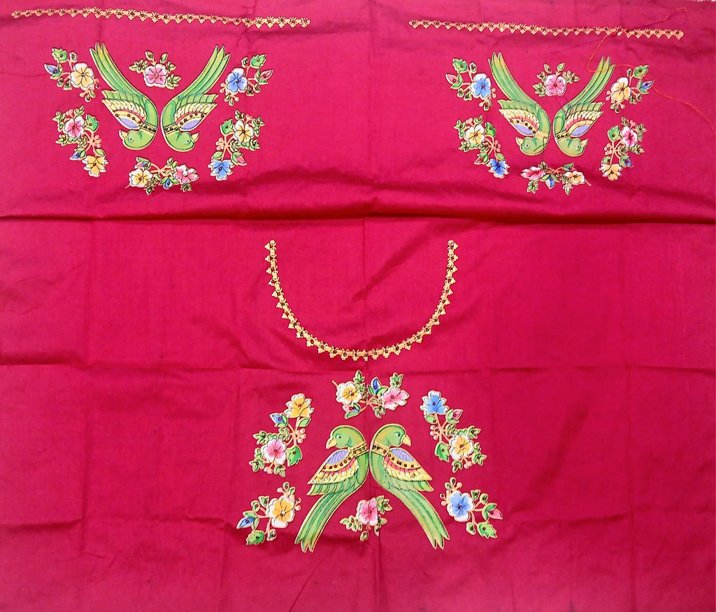 Thanjavur Paint Blouses With Parrot Design