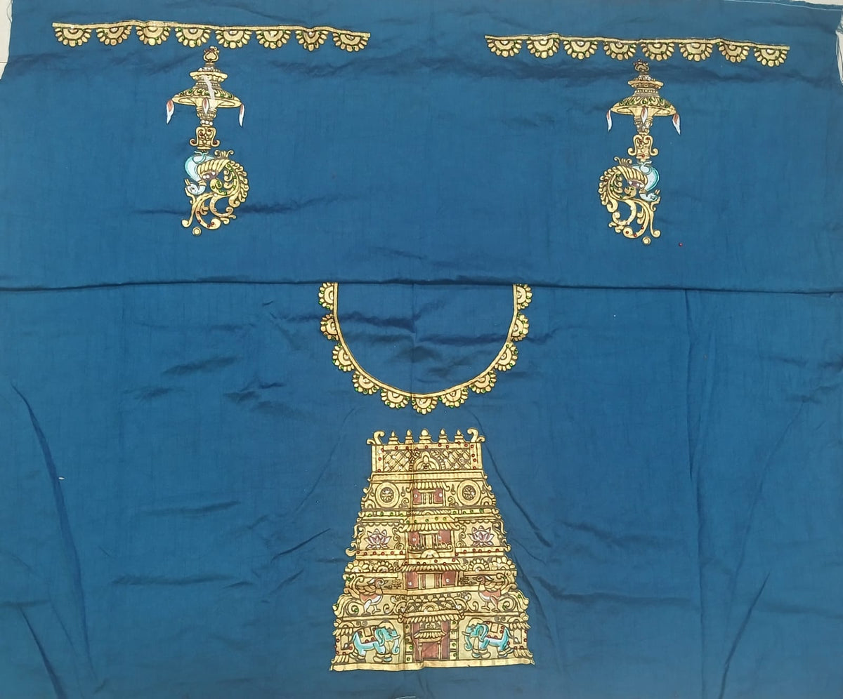 Thanjavur Paint Blouses With Temple Art Work Design