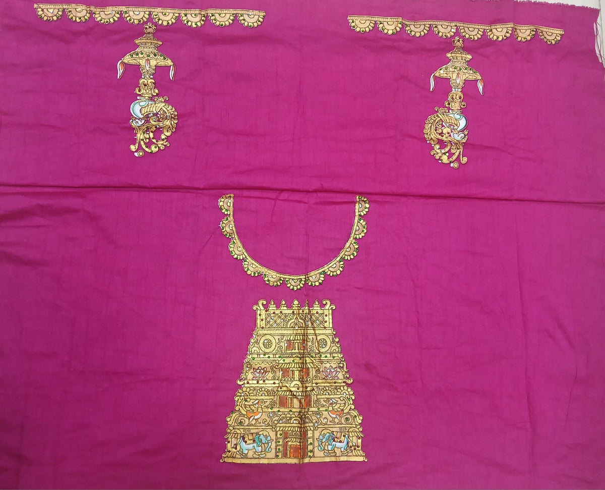 Thanjavur Paint Blouses With Temple Art Work Design