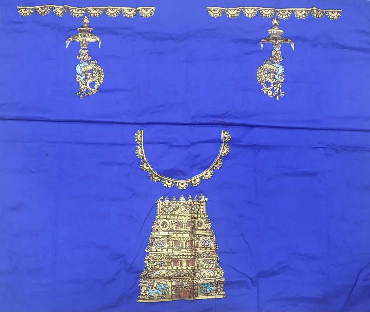 Thanjavur Paint Blouses With Temple Art Work Design