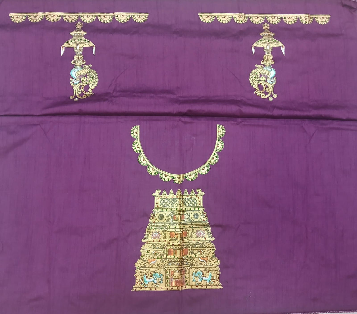 Thanjavur Paint Blouses With Temple Art Work Design