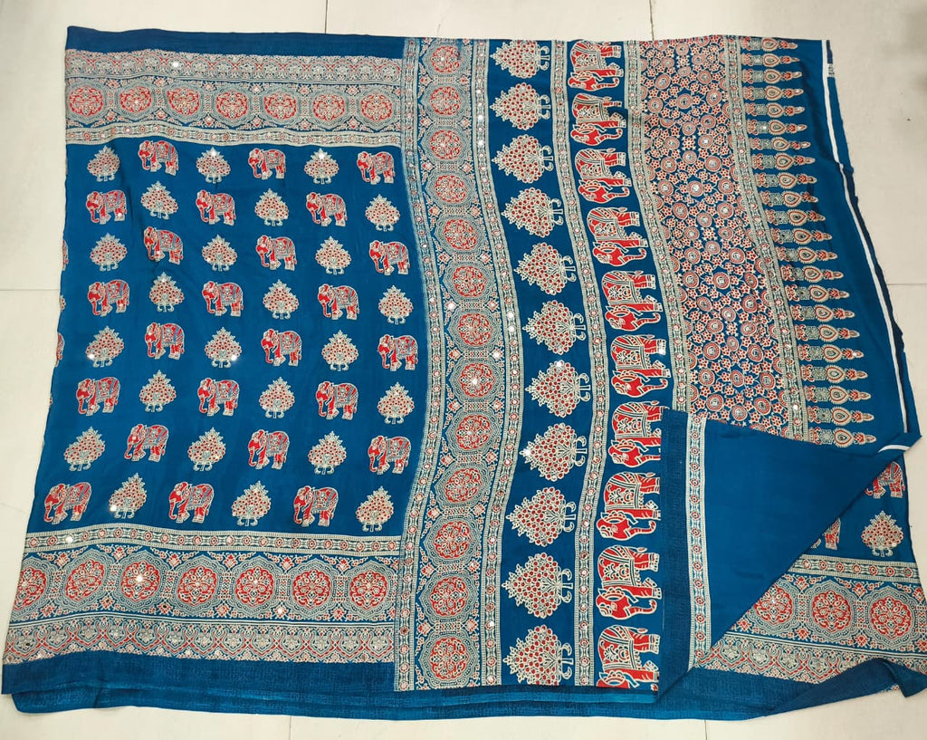 Azrak Sarees With Elephant Design