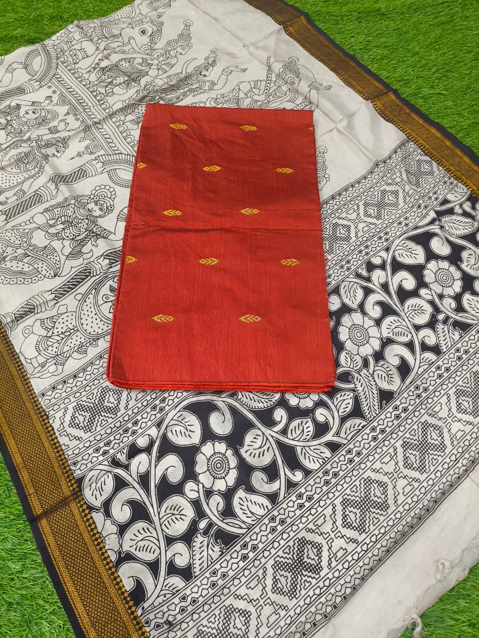 Raw Silk Dress Material Top With Kalamkari Dupatta