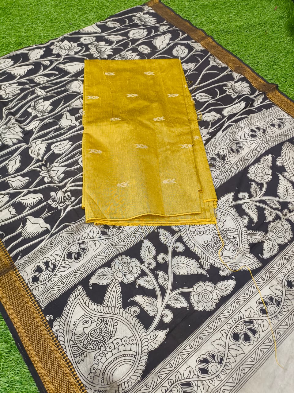 Raw Silk Dress Material Top With Kalamkari Dupatta