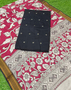 Raw Silk Dress Material Top With Kalamkari Dupatta