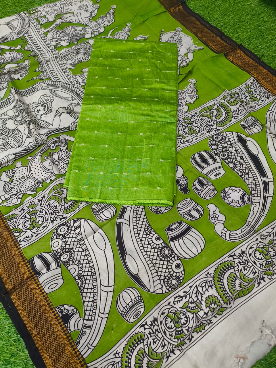 Raw Silk Dress Material Top With Kalamkari Dupatta