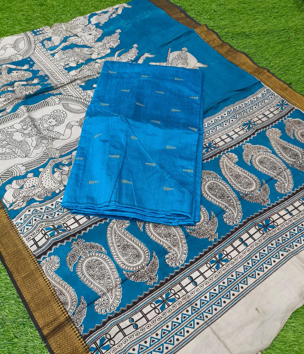 Raw Silk Dress Material Top With Kalamkari Dupatta