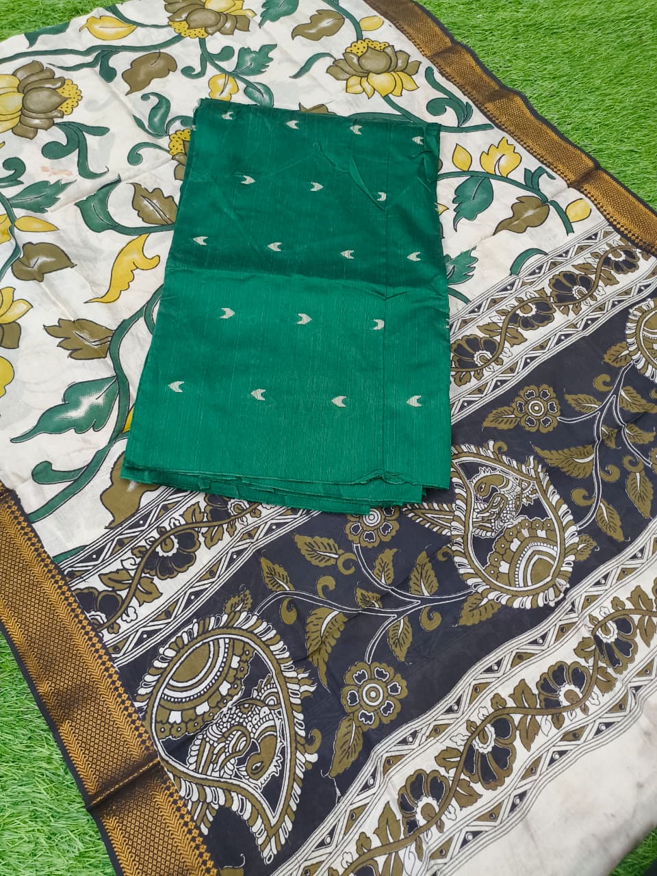 Raw Silk Dress Material Top With Kalamkari Dupatta