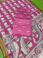 Raw Silk Dress Material Top With Kalamkari Dupatta
