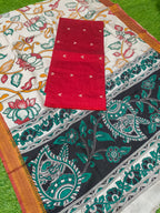 Raw Silk Dress Material Top With Kalamkari Dupatta