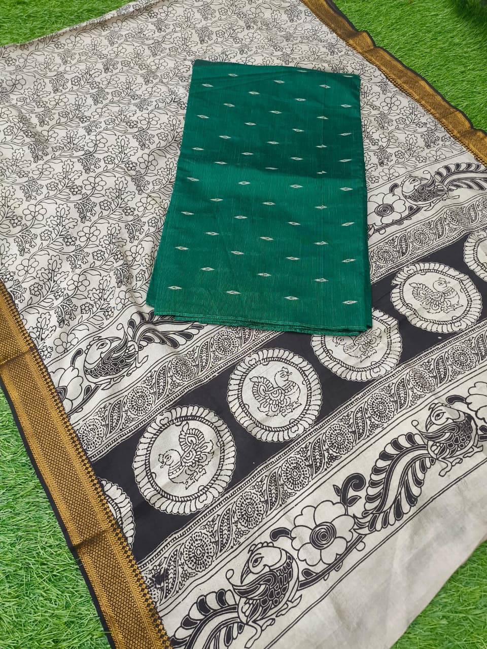 Raw Silk Dress Material Top With Kalamkari Dupatta