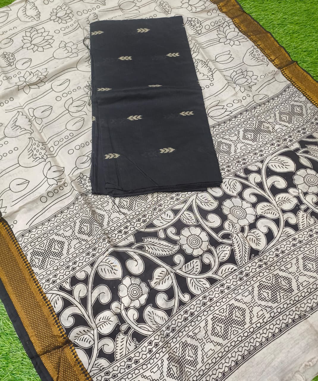 Raw Silk Dress Material Top With Kalamkari Dupatta