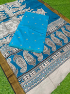 Raw Silk Dress Material Top With Kalamkari Dupatta