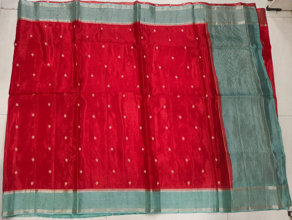 Chinon Georgette Saree With Border Checks Design