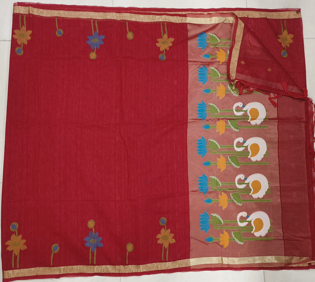 Linen Jamadhani Swan & Parrot  Model
