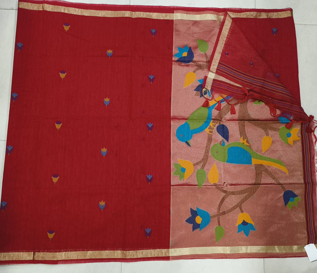 Linen Jamadhani Swan & Parrot  Model