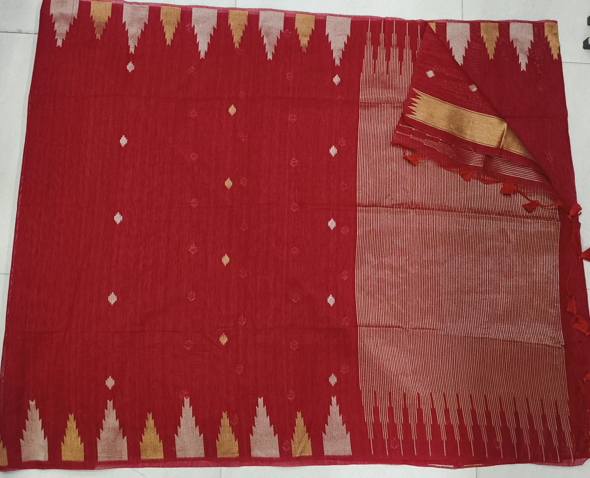 Linen Jute Saree With Temple Border