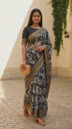 Trending  White And Black Saree With Attached Lace Saree And Blouse