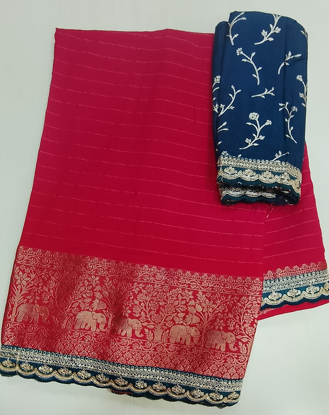 banaras saree with a contrast blouse