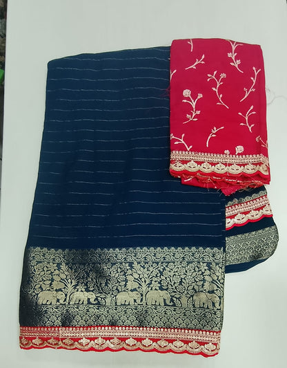 banaras saree with a contrast blouse