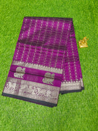 Mangalagiri  Pattu Sarees With Checks And Gap Border Design