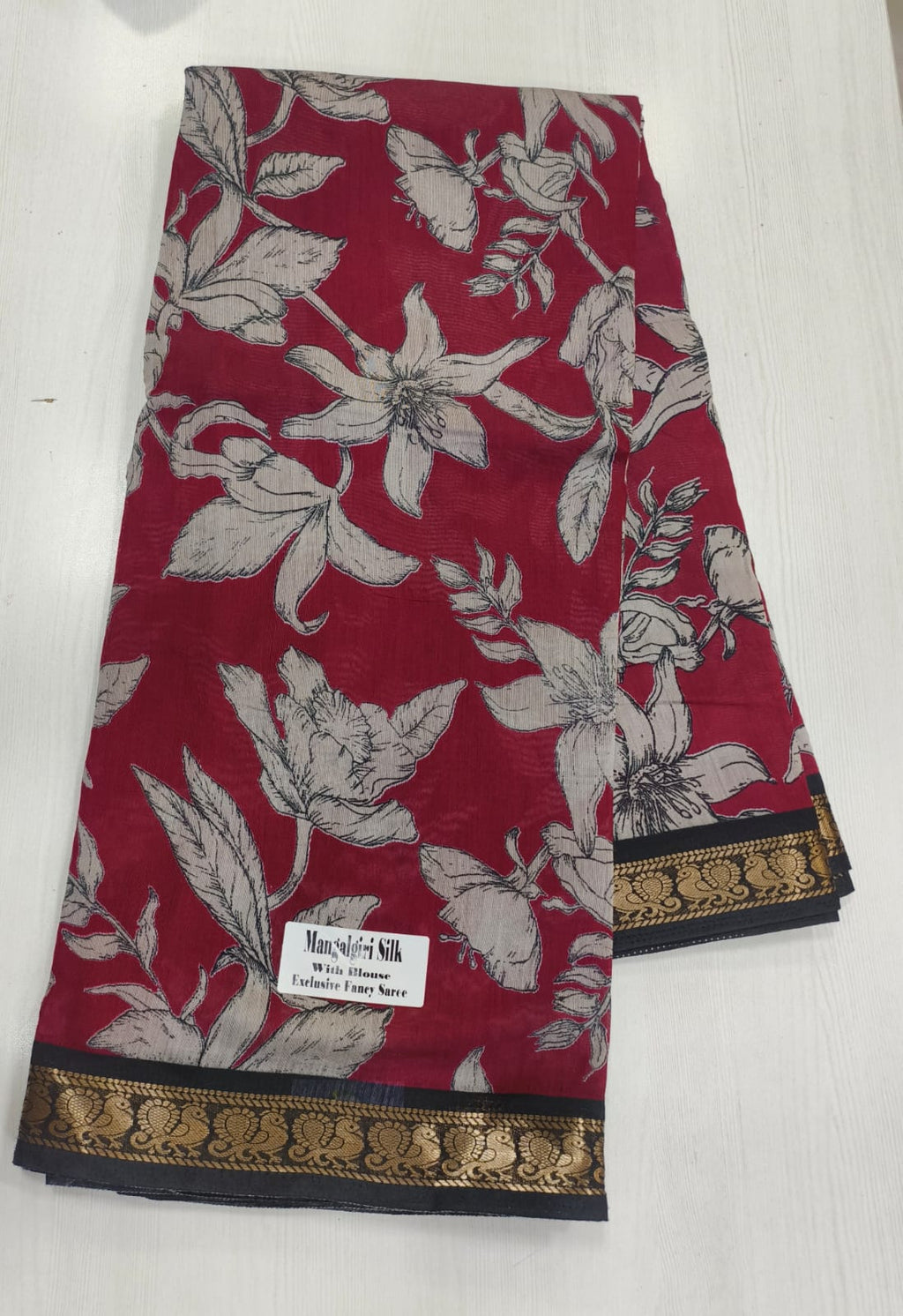 Red Mangala Giri Sarees With Contrast Blouse