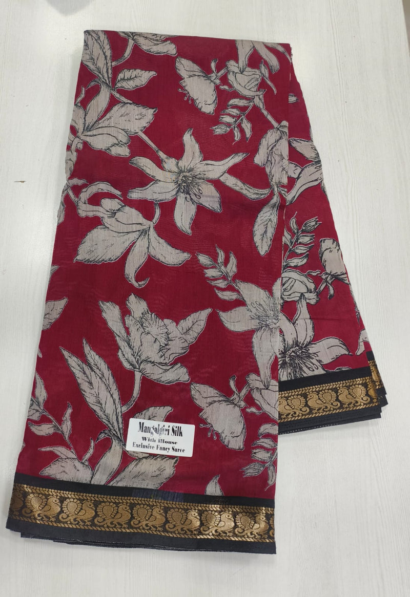Red Mangala Giri Sarees With Contrast Blouse