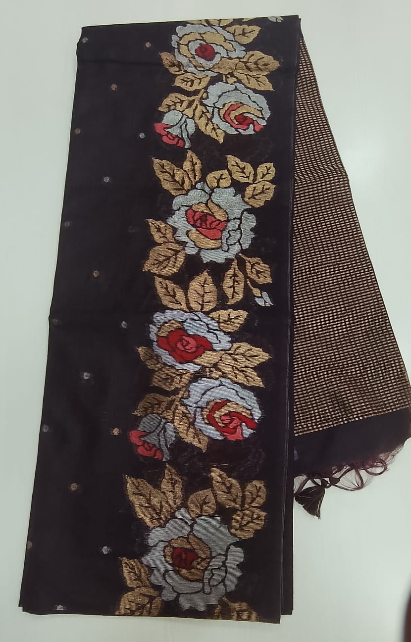 jute tussar saree with a rich pallu