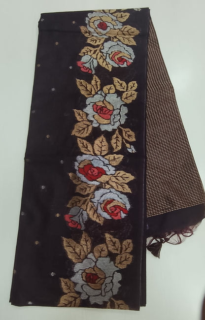 jute tussar saree with a rich pallu