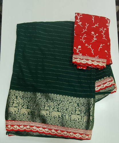 banaras saree with a contrast blouse
