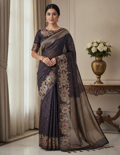jute tussar saree with a rich pallu