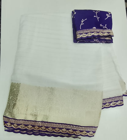 banaras saree with a contrast blouse