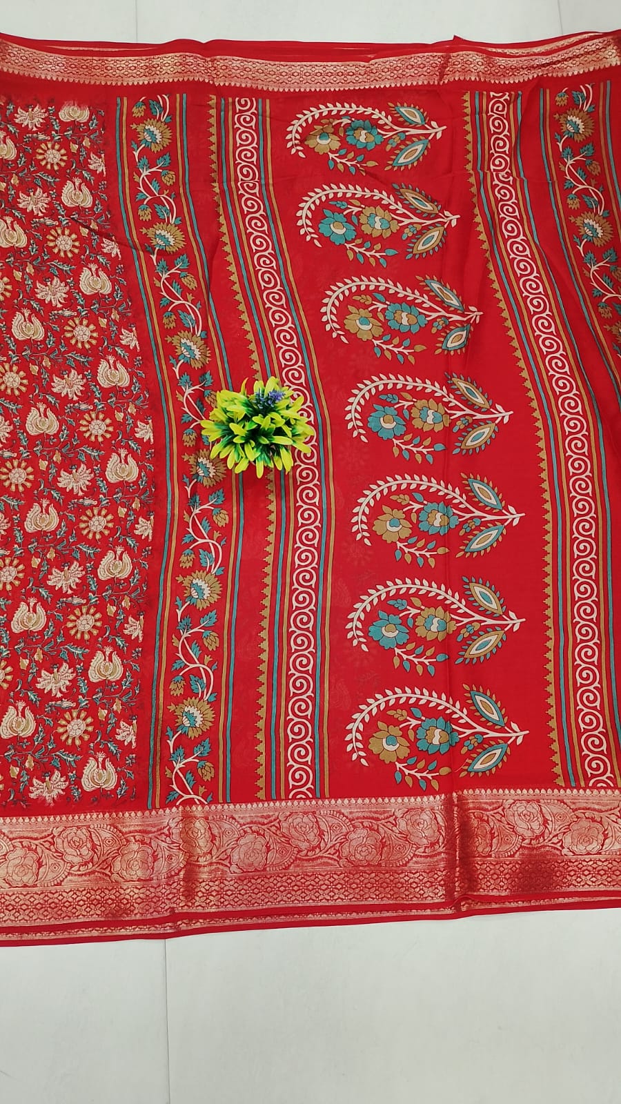 Elegant Red Banarasi printed saree