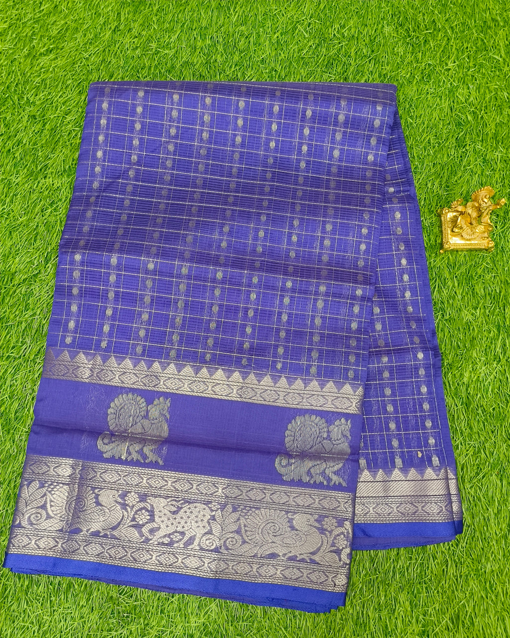 Mangalagiri  Pattu Sarees With Checks And Gap Border Design