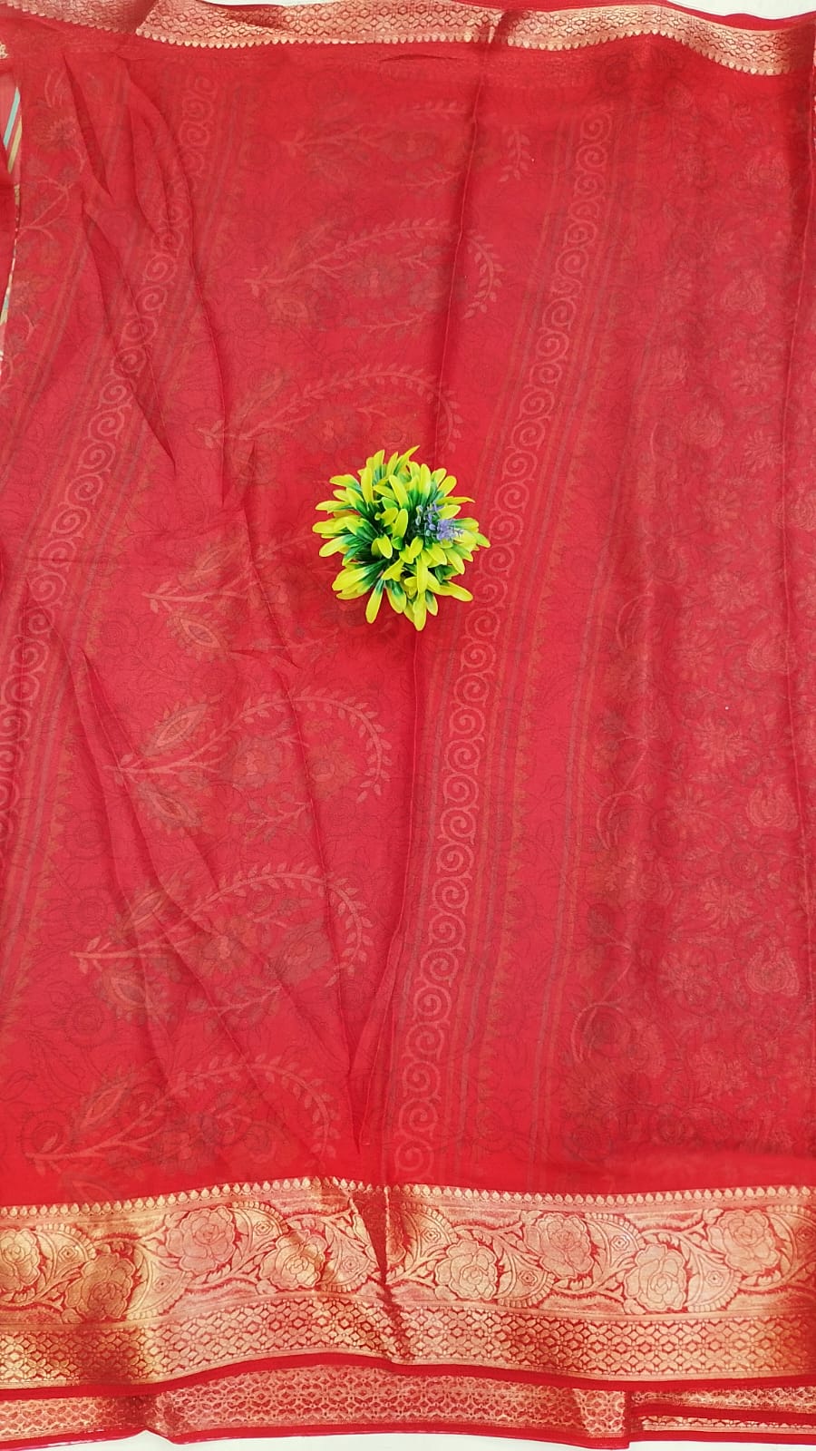 Elegant Red Banarasi printed saree