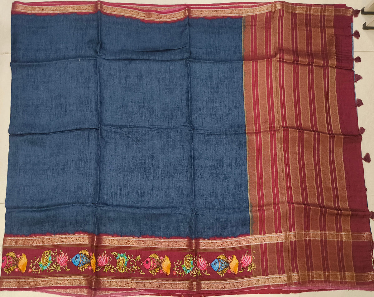 Tussar silk kalamkari Saree
